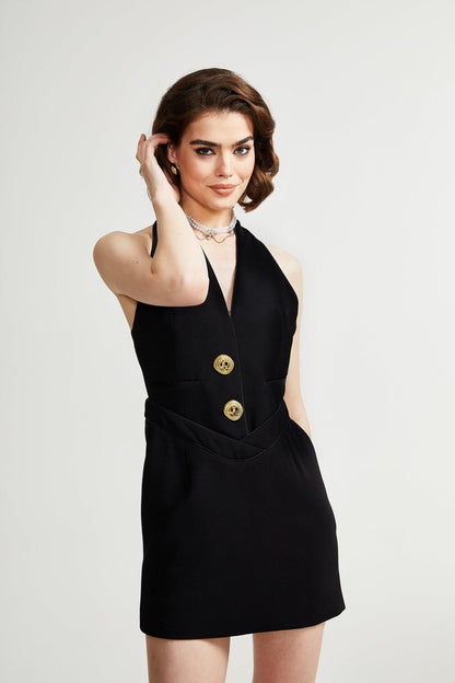 Jaques halterneck black mini dress