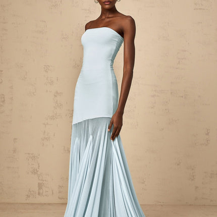 Jasmine Maxi Dress in Blue off-the-shoulder Pleated detailing floor-length silhouette
