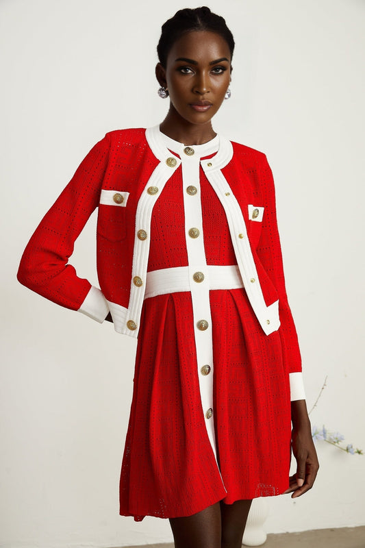 Jasmine red contrasttrim knit cardigan