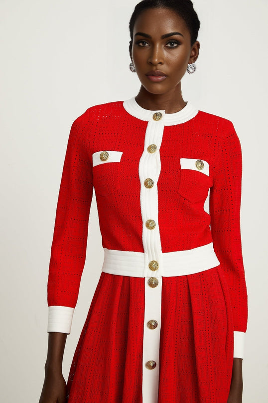 Jasmine red contrasttrim knit cardigan