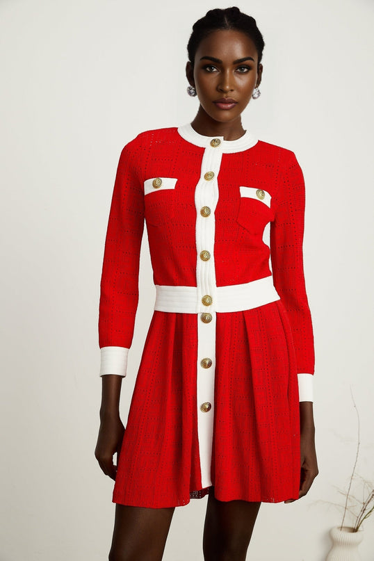 Jasmine red contrasttrim knit cardigan