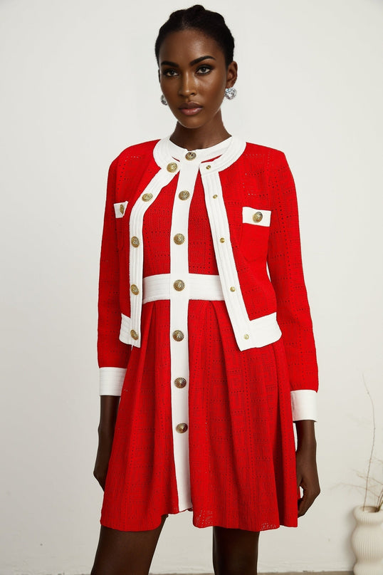 Jasmine red contrasttrim knit cardigan