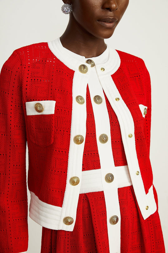 Jasmine red contrasttrim knit cardigan