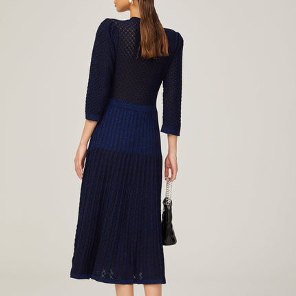 Jayla Dark Blue Knitted Midi Dress with Four Front Patch Pockets