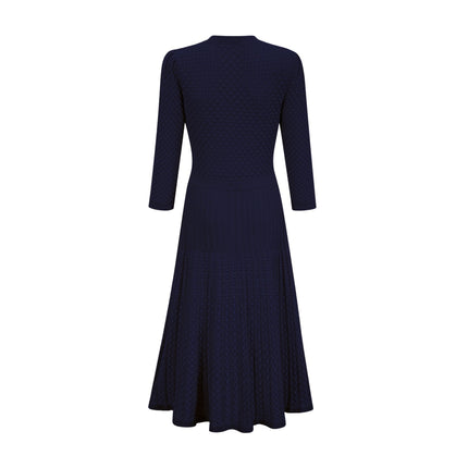 Jayla Dark Blue Long Sleeve Midi Dress in Vibrant Knit