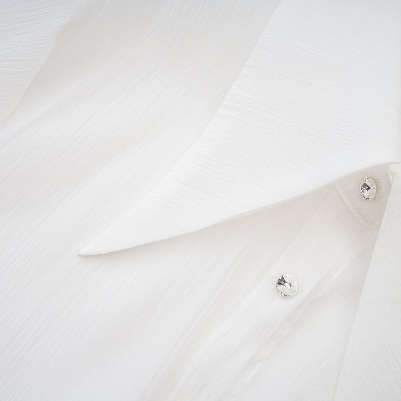 Jayla White Ruffled Blouse Polyester Silk Embellished Buttons