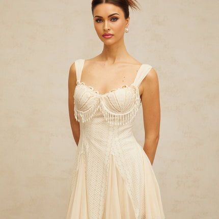 Jazlyn Mini Dress White Sweetheart Neckline Faux-Pearl Embellishments