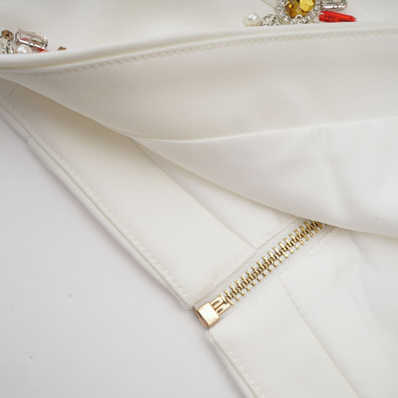 Jeanne white crystalembellished top  skirt matching set