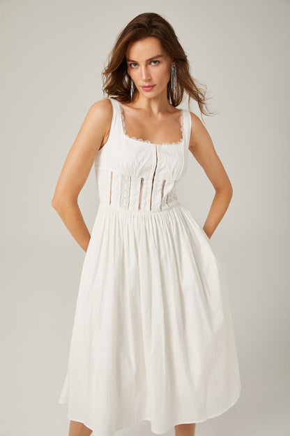 Jeanne white lace cutout midi dress