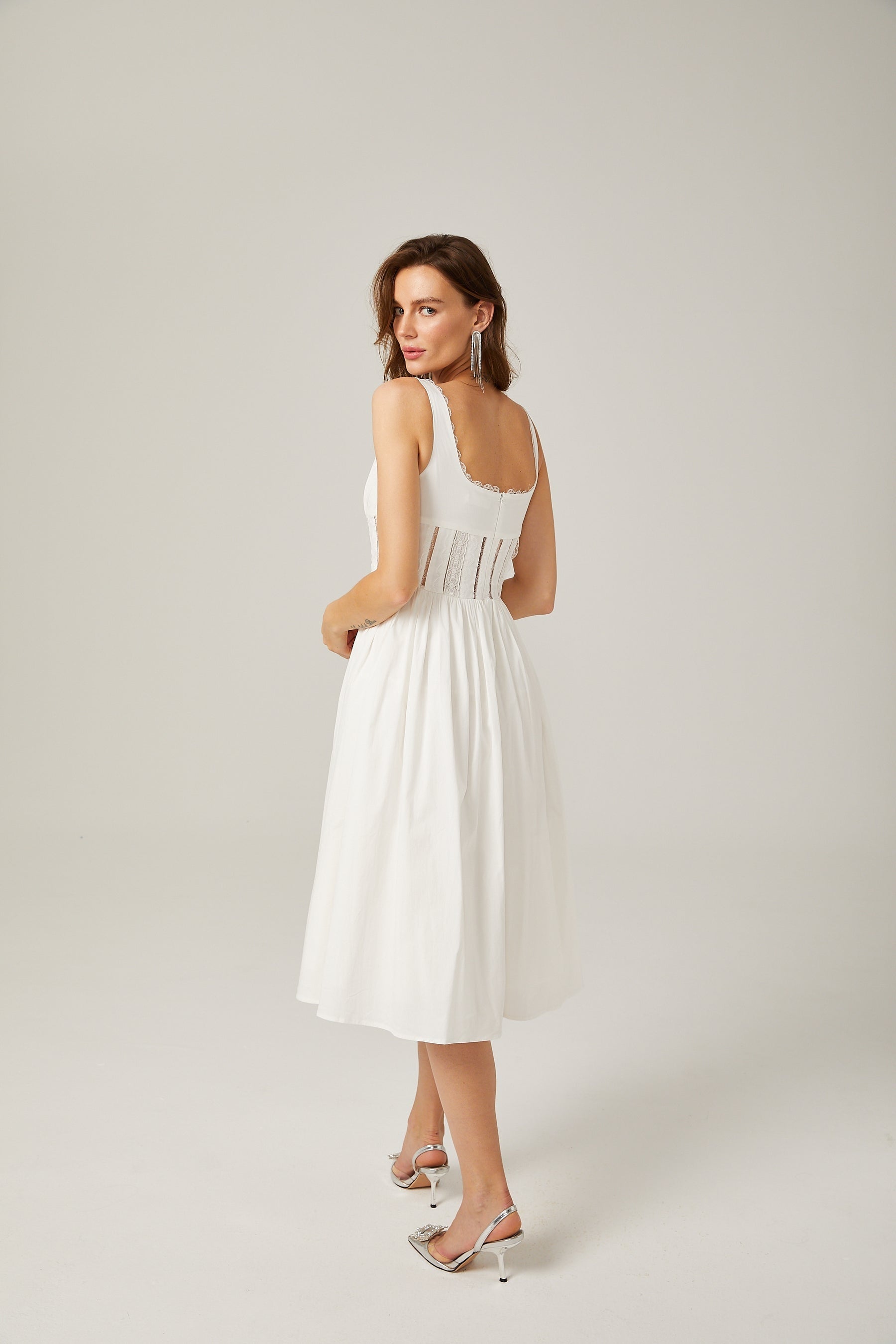 Jeanne white lace cutout midi dress