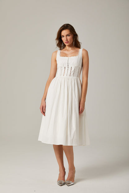 Jeanne white lace cutout midi dress
