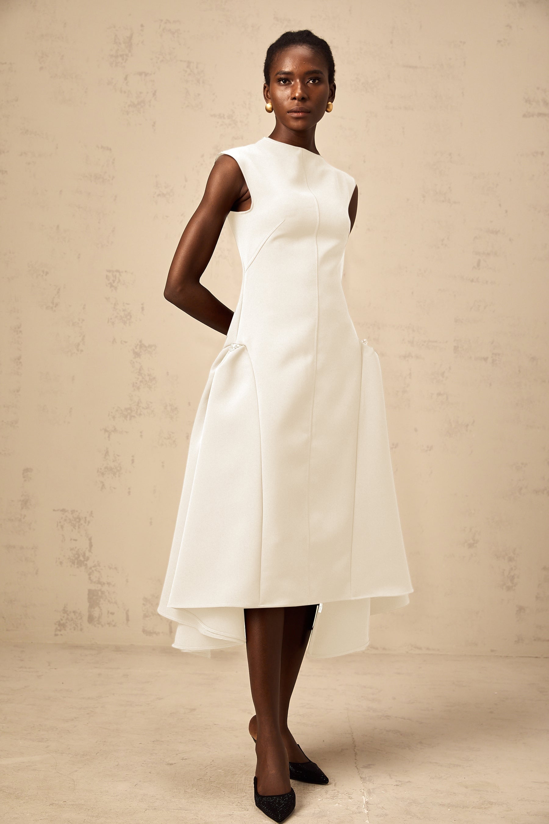 Jenifier white asymmetrical midi dress