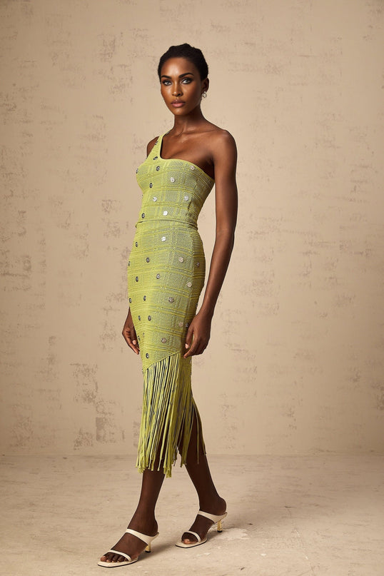 Jenna Green Knit Skirt and Top Set with Silver-Tone Hardware Embellishments