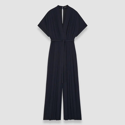 Jenna wearing Navy Blue Flared Sleeve Dress with V-Neckline and Natural Waist