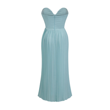 Jessica Blue Maxi Dress Sleeveless Off-Shoulder Corset Style Pleated Skirt Rear Zip Fastening Elegant Sophisticated Luxury