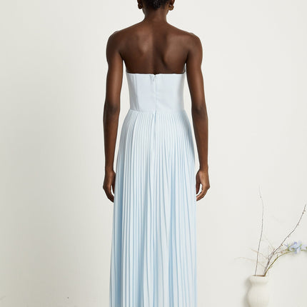 Jessica Blue Maxi Dress Corset Style Pleated Skirt Sleeveless Comfort Luxury