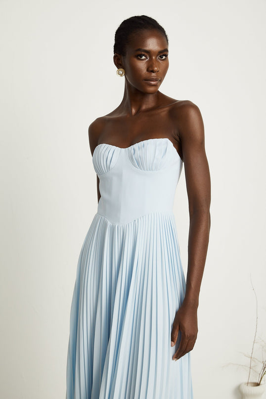 Jessica Blue Off-Shoulder Corset Maxi Dress