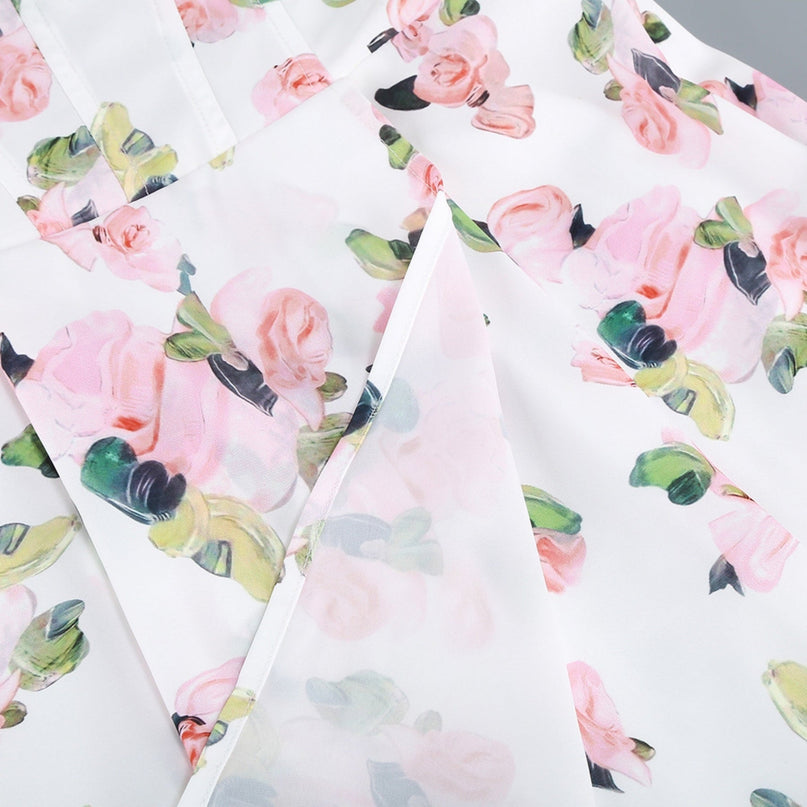 Jessica Floral Maxi Dress in White & Multicolor with Off-Shoulder Neckline and High-Side Slit