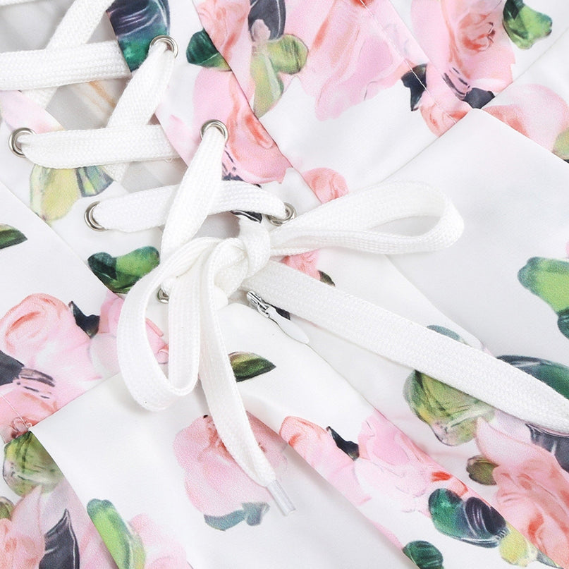 Jessica Floral Maxi Dress in White & Multicolor with off-shoulder neckline and high-side slit