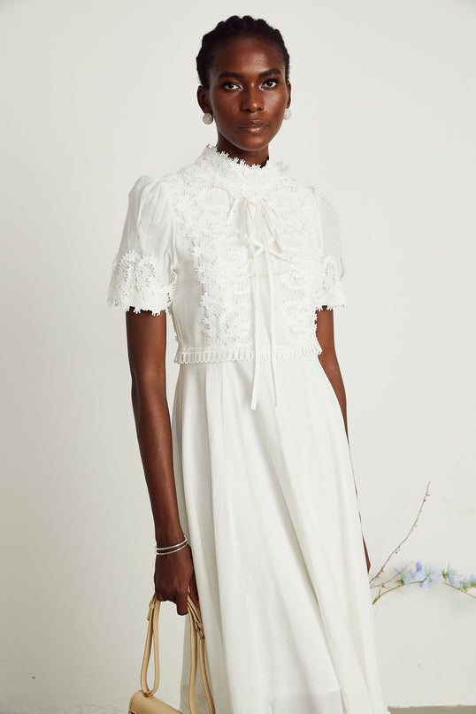 Jessica White Floral Lace Midi Dress