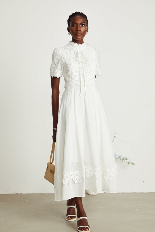 Jessica White Floral Lace Midi Dress