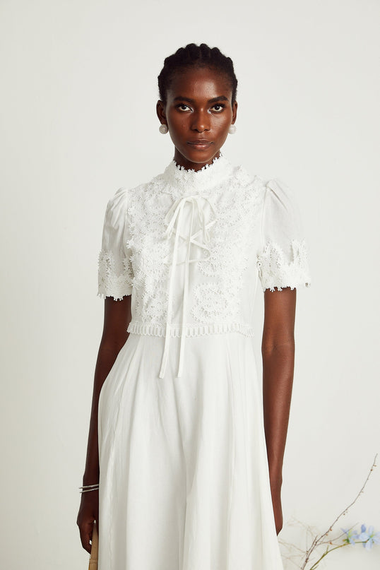 Jessica White Floral Lace Midi Dress