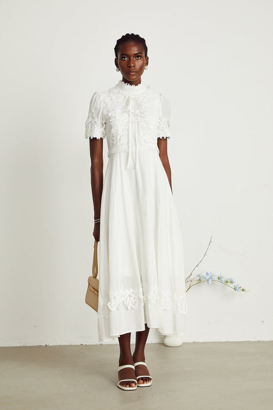 Jessica White Floral Lace Midi Dress