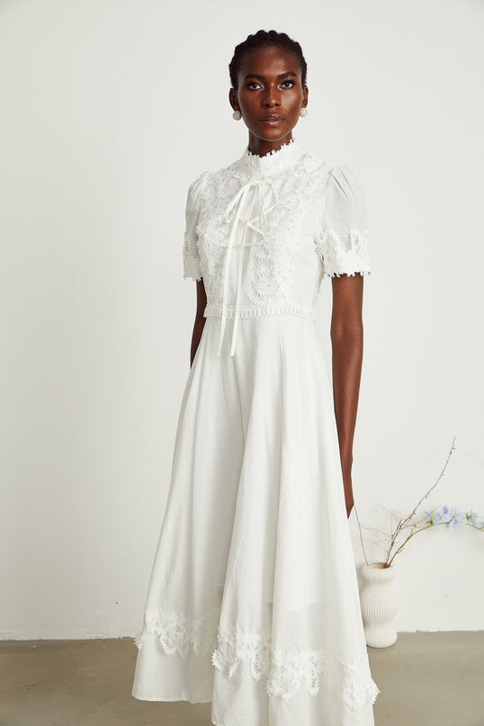 Jessica White Floral Lace Midi Dress
