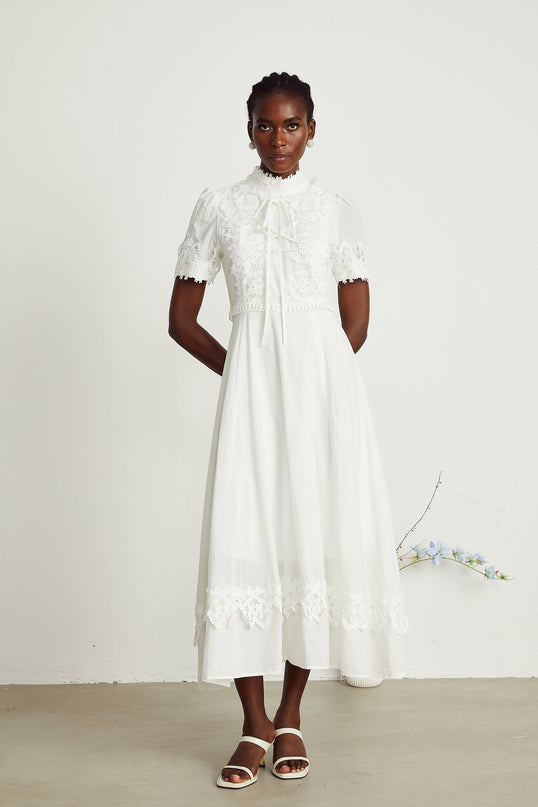 Jessica White Floral Lace Midi Dress