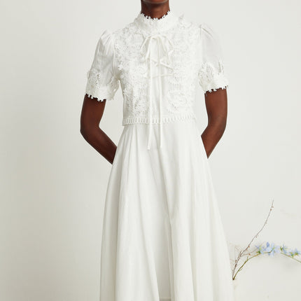 Jessica White Floral Lace Midi Dress