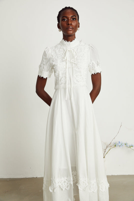 Jessica White Floral Lace Midi Dress