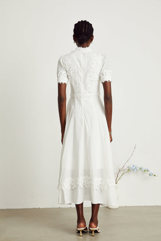 Jessica White Floral Lace Midi Dress