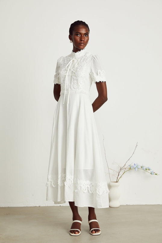 Jessica White Floral Lace Midi Dress