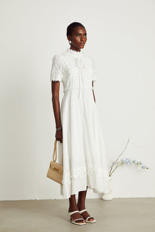 Jessica White Floral Lace Midi Dress