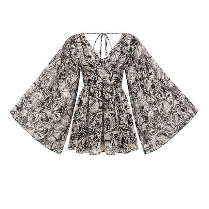 Joanna Black and White Silk Mini Dress with V-neckline and Cut-out Design