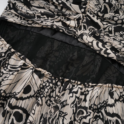 Joanna Black White Silk Mini Dress V-Neck Cut-Out Design Long Sleeves