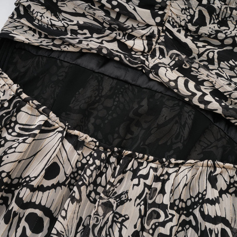 Joanna Black White Silk Mini Dress V-Neck Cut-Out Design Long Sleeves