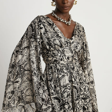 Joanna Black and White Silk Mini Dress with Cut-Out Design