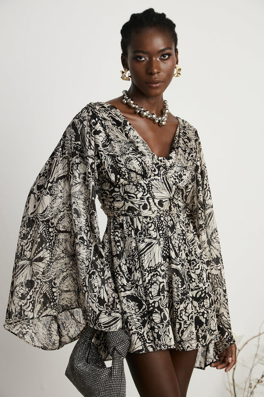Joanna Black and White Silk Mini Dress with Cut-Out Design