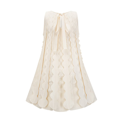 Joanna White Knitted Mini Dress with Wavy Detailing and Rear Tie Fastening