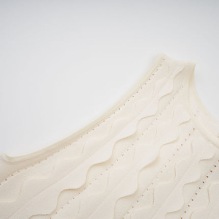 Joanna White Knitted Mini Dress with Wavy Detailing and Rear Tie Fastening