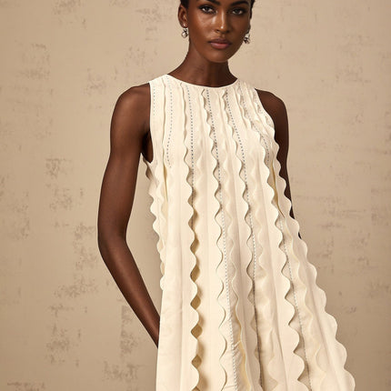 Joanna White Knitted Mini Dress with Wavy Detailing