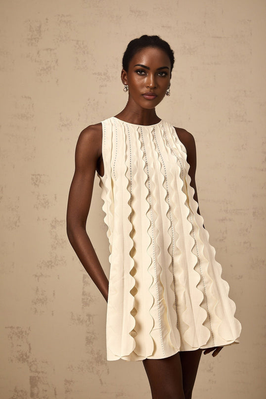 Joanna White Knitted Mini Dress with Wavy Detailing
