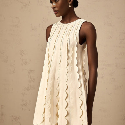 Joanna White Knitted Mini Dress with Wavy Detailing