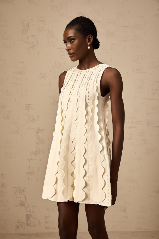 Joanna White Knitted Mini Dress with Wavy Detailing
