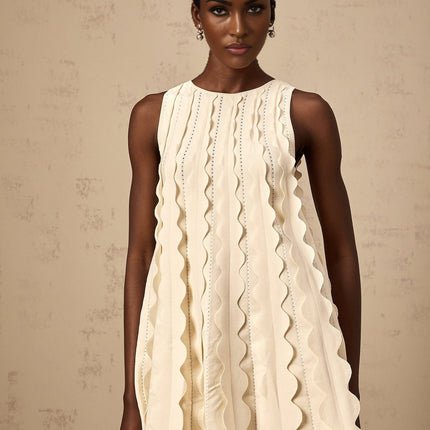 Joanna White Knitted Mini Dress with Wavy Detailing