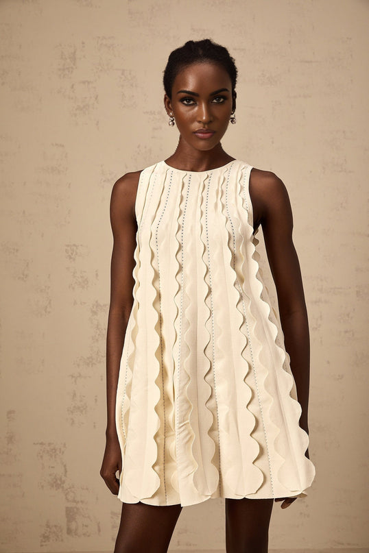 Joanna White Knitted Mini Dress with Wavy Detailing