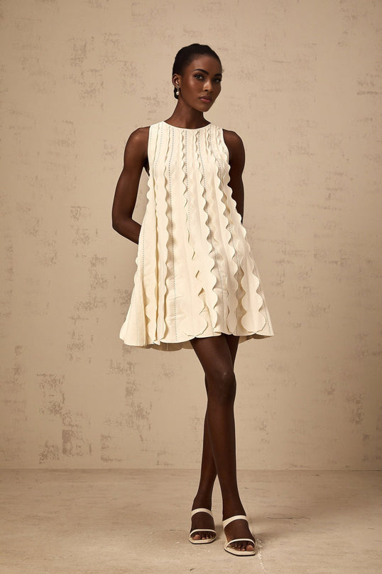 Joanna White Knitted Mini Dress with Wavy Detailing