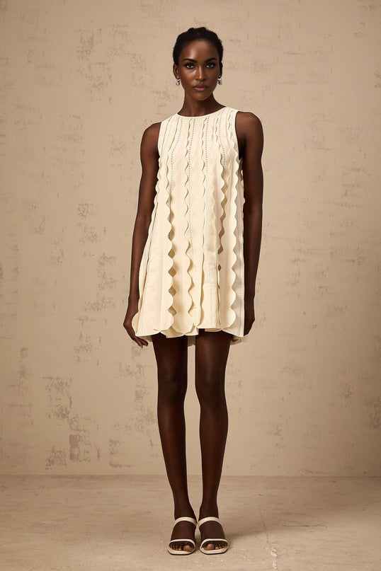 Joanna White Knitted Mini Dress with Wavy Detailing