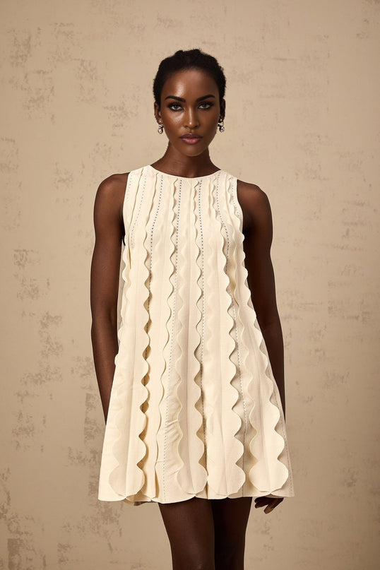 Joanna White Knitted Mini Dress with Wavy Detailing